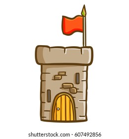 Cool and vintage fortress with red flag - vector.