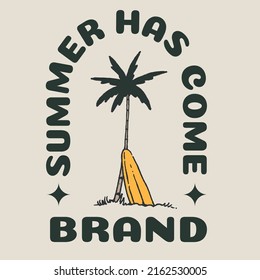 Cool, vintage logo design with surfboards and coconut trees. very suitable for casual merchandise and surfing lovers.