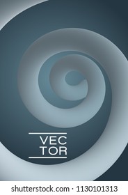 Cool Vivid Gradient Spiral Curve Line in Vibrant Colors. Editable Flyer or Cover Template Vector Background. Bright helix, loop, vivid scroll, vibrant gradient spiral shape cover in greyish blue.