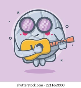 cool volleyball ball character mascot playing guitar isolated cartoon in flat style design