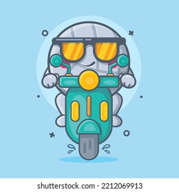 cool volleyball ball character mascot riding scooter motorcycle isolated cartoon in flat style design