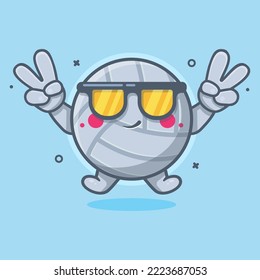 cool volleyball ball character mascot with peace sign hand gesture isolated cartoon in flat style design