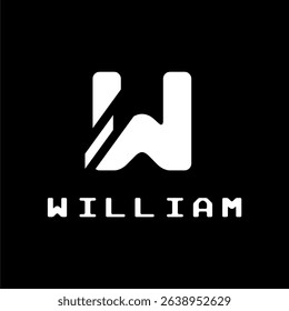 Cool W WILLIAM text vector, product name or content creator logo design.