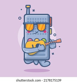 cool walkie talkie character mascot playing guitar isolated cartoon in flat style design