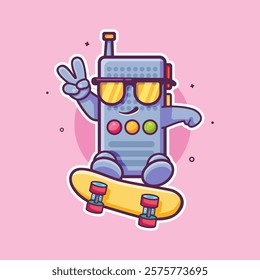 cool walkie talkie character mascot playing skateboard isolated cartoon