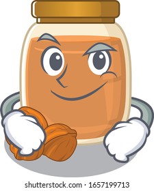 Cool walnut butter mascot character with Smirking face