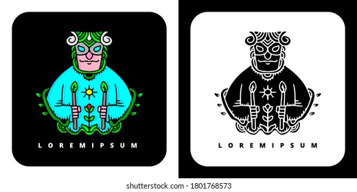 Excelente ilustración guerrera para afiches, pegatinas o prendas de vestir.Con estilo tribal y hipster.