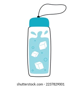 Cool water bottle. Ice water bottle. Vector illustration . Doodle style. Reusable bottle.