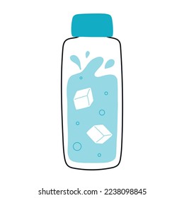 Cool water bottle. Ice water bottle. Vector illustration . Doodle style. Reusable bottle.