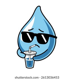 Cool Water Drop Drinking Juice Cartoon Illustration	