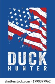 Cool Waterfowl Vintage American Usa Flag Duck Hunting Vector Illustration Graphic Design for Document and Print