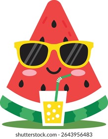 Cool Watermelon Cartoon Character Drinking Juice – Kawaii Summer Fruit Design