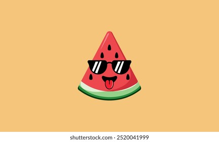 Cool watermelon slice wearing sunglasses and sticking out its tongue.