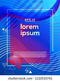 Cool Wave Background, Blue Liquid Cover, Vector Texture Design