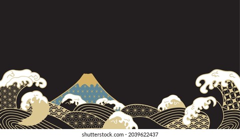 Cool wave and background illustration of Mt. Fuji