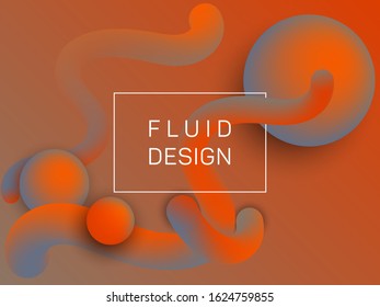 Cool wavy fluid and spherical gradient shapes flyer backdrop. 3d motion concept background, bubbles and curve shapes flow. Gradient fluid elements future design. Techno style for web.