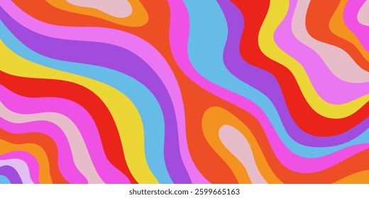 Cool Wavy Trippy Y2k Background. Trendy Groovy Abstract Psychedelic Pattern. Colorful Geometric Abstraction Art.