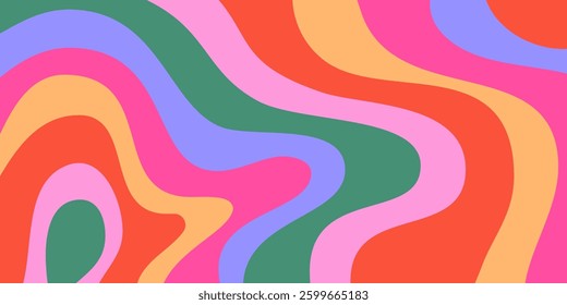 Cool Wavy Trippy Y2k Background. Trendy Groovy Abstract Psychedelic Pattern. Colorful Geometric Abstraction Art.