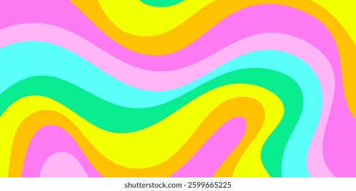 Cool Wavy Trippy Y2k Background. Trendy Groovy Abstract Psychedelic Pattern. Colorful Geometric Abstraction Art.