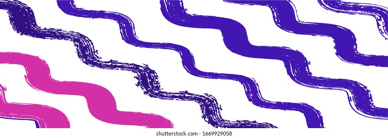 Trazado de cosquillas de ondulación de las rayas de zigzag. Impresión de moda de invierno de otoño. Pintura de color de agua del vector desgarrado. Banner de las líneas de color de agua. Trazos de socorro de primavera de verano. Trazo de graffiti frío.