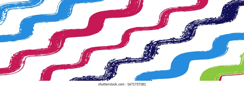 Cool Wavy Zigzag Stripes Vintage Pattern. Ink Brushed Lines Design. Summer Spring Graffiti Stripes. Winter Autumn Bright Fashion Print. Cool Vector Watercolor Paint Lines. Torn Distress Trace.