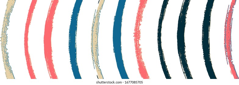 Cool Wavy Zigzag Stripes Vintage Pattern. Autumn Winter Bright Fashion Print. Dirty Graffiti Trace. Torn Vector Watercolor Paint Lines. Summer Spring Distress Stripes. Gouache Ink Lines Banner.