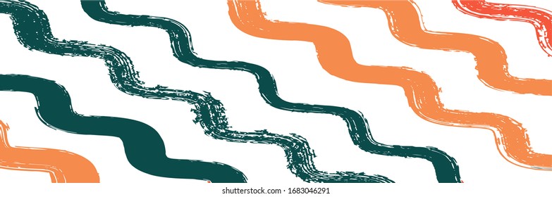 Cool Wavy Zigzag Stripes Vintage Pattern. Paintbrush Lines Design. Cool Distress Trace. Torn Vector Watercolor Paint Lines. Summer Spring Graffiti Stripes. Autumn Winter Modern Fashion Textile.
