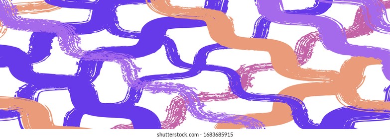 Cool Wavy Zigzag Stripes Vintage Pattern. Ink Brushed Lines Texture. Winter Autumn Funky Fashion Textile. Torn Vector Watercolor Paint Lines. Cool Distress Trace. Spring Summer Graffiti Stripes.