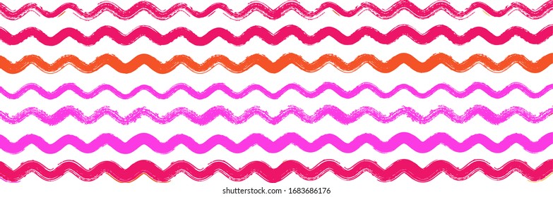 Cool Wavy Zigzag Stripes Vintage Pattern. Dirty Distress Trace. Autumn Winter Bright Fashion Print. Torn Vector Watercolor Paint Lines. Hand Painted Lines Design. Spring Summer Graffiti Stripes.