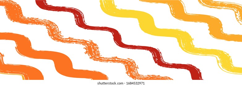 Trazado de cosquillas de ondulación de las rayas de zigzag. Diseño de líneas de pincel. Impresión de moda brillante en invierno de otoño. Graffiti de verano de primavera. Trazado de peligro frío. Líneas de pintura de color de agua de vectores sucios.