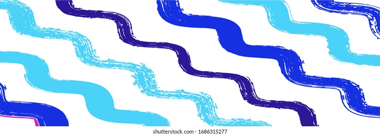 Cool Wavy Zigzag Stripes Vintage Pattern.  Dirty Distress Trace. Cool Vector Watercolor Paint Lines. 