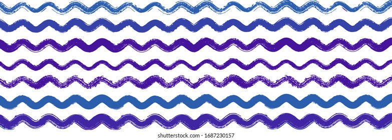 Cool Wavy Zigzag Stripes Vintage Pattern. Dirty Vector Watercolor Paint Lines. Winter Autumn Bright Fashion Textile. Torn Distress Trace. Summer Spring Graffiti Stripes. Gouache Ink Lines Texture.