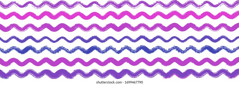 Cool Wavy Zigzag Stripes Vintage Pattern. Winter Autumn Trendy Fashion Textile. Paintbrush Lines Texture. Dirty Graffiti Trace. Cool Vector Watercolor Paint Lines. Summer Spring Distress Stripes.