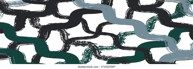 Cool Wavy Zigzag Stripes Vintage Pattern. Dirty Graffiti Trace. Cool Vector Watercolor Paint Lines. Autumn Winter Trendy Fashion Textile. Summer Spring Distress Stripes. Hand Drawn Lines Banner.