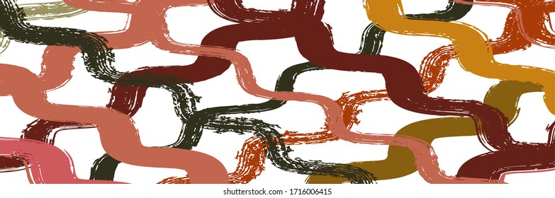 Cool Wavy Zigzag Stripes Vintage Pattern. Summer Spring Graffiti Stripes. Cool Vector Watercolor Paint Lines. Dirty Distress Trace. Autumn Winter Modern Fashion Textile. Gouache Ink Lines Banner.