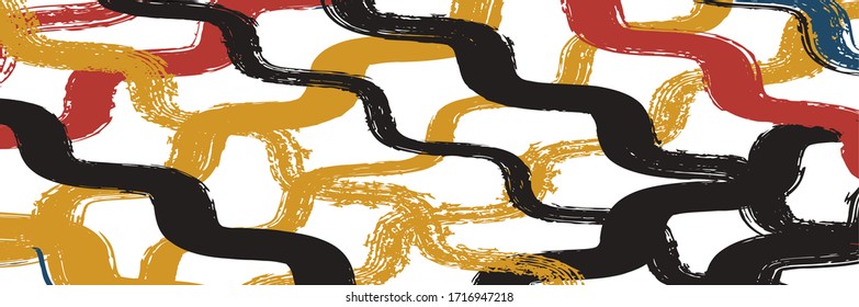 Cool Wavy Zigzag Stripes Vintage Pattern. Hand Painted Lines Texture. Torn Graffiti Trace. Dirty Vector Watercolor Paint Lines. Autumn Winter Modern Fashion Fabric. Summer Spring Distress Stripes.