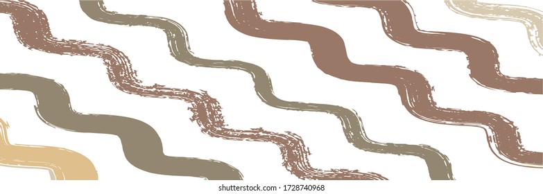 Trazado de cosecha de zigzag de onda suave patrón de vintage. Graffiti de primavera de verano. Banner De Líneas Pintadas A Mano. Invierno Otoño Moda Brillante Textil. Colores de pintura de color de agua del vector desgarrado. Seguimiento de angustia sucia.