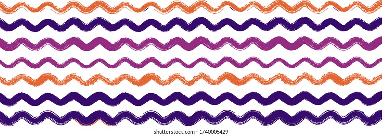 Cool Wavy Zigzag Stripes Vintage Pattern. Spring Summer Distress Stripes. Winter Autumn Bright Fashion Fabric. Cool Vector Watercolor Paint Lines. Hand Drawn Lines Design. Dirty Graffiti Trace.