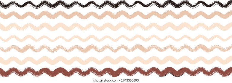 Cool Wavy Zigzag Stripes Vintage Pattern. Gouache Ink Lines Design. Cool Vector Watercolor Paint Lines. Summer Spring Graffiti Stripes. Autumn Winter Funky Fashion Print. Dirty Distress Trace.