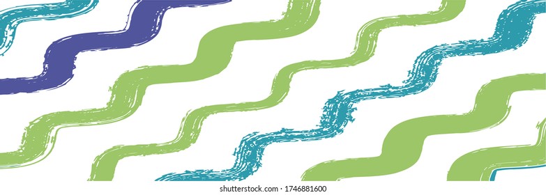 Trazado de cosecha de zigzag de onda suave patrón de vintage. Diseño de líneas pintadas a mano. Líneas de pintura de color de agua de vectores sucios. Inversor De Moda De Otoño Trendy Textil. Rayas de socorro de verano de primavera. Fantástico rastreo de graffiti.