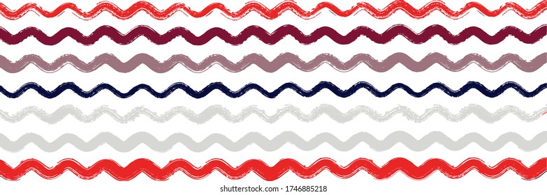 Cool Wavy Zigzag Stripes Vintage Pattern. Winter Autumn Trendy Fashion Textile. Spring Summer Graffiti Stripes. Dirty Distress Trace. Cool Vector Watercolor Paint Lines. Ink Brushed Lines Design.