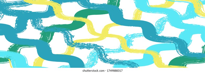 Trazado de cosecha de zigzag de onda suave patrón de vintage. Seguimiento de angustia sucia. Graffiti de primavera de verano. Impresión de moda de invierno de otoño. Colores de pintura de color de agua del vector desgarrado. Textura de las líneas de tinta de Gouache.