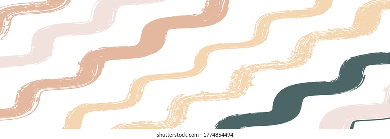 Cool Wavy Zigzag Stripes Vintage Pattern. Autumn Winter Bright Fashion Fabric. Spring Summer Distress Stripes. Paintbrush Lines Banner. Torn Graffiti Trace. Cool Vector Watercolor Paint Lines.