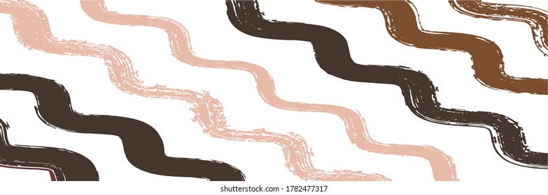 Cool Wavy Zigzag Stripes Vintage Pattern. Ink Brushed Lines Texture. Summer Spring Distress Stripes. Dirty Vector Watercolor Paint Lines. Cool Graffiti Trace. Autumn Winter Bright Fashion Textile.