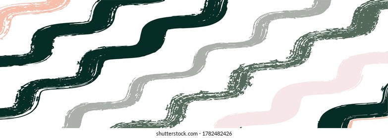 Cool Wavy Zigzag Stripes Vintage Pattern. Dirty Distress Trace. Cool Vector Watercolor Paint Lines. Summer Spring Graffiti Stripes. Autumn Winter Bright Fashion Print. Paintbrush Lines Banner.