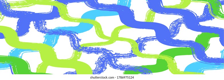 Trazado de cosecha de zigzag de onda suave patrón de vintage. Líneas de pintura de color de agua de vectores frío. Graffiti de primavera de verano. Seguimiento de angustia sucia. Invierno Otoño Moda moderna Textil. Diseño de líneas de pincel.