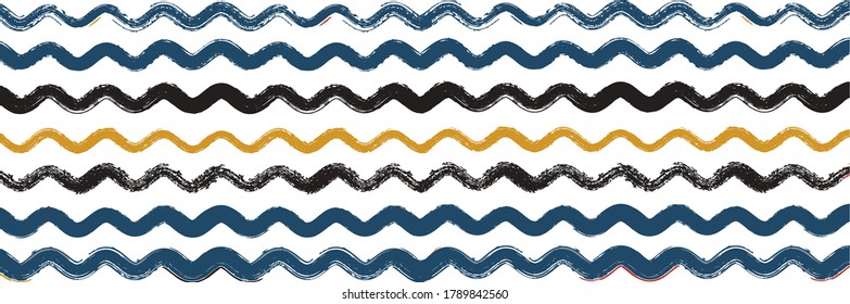 Cool Wavy Zigzag Streifen Vintage Muster. Cool Vectorwasser Farbe Farbe Farbe Paint Linien. Dirty Not Trace. Frühling Sommer Graffiti Streifen. Gouache Ink Lines Banner. Herbst Winter Moderne Mode Fabric.