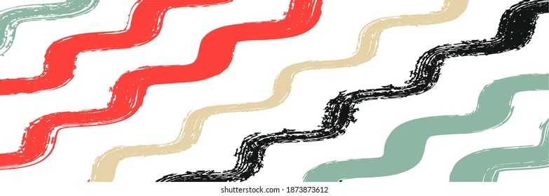 Cool Wavy Zigzag Stripes Vintage Pattern. Hand Painted Lines Texture. Spring Summer Graffiti Stripes. Dirty Distress Trace. Winter Autumn Trendy Fashion Fabric. Cool Vector Watercolor Paint Lines.