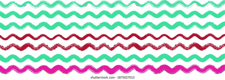 Cool Wavy Zigzag Stripes Vintage Pattern. Torn Distress Trace. Hand Drawn Lines Texture. Winter Autumn Modern Fashion Print. Spring Summer Graffiti Stripes. Dirty Vector Watercolor Paint Lines.