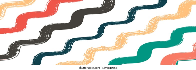 Cool Wavy Zigzag Stripes Vintage Pattern. Spring Summer Distress Stripes. Hand Painted Lines Banner. Cool Vector Watercolor Paint Lines. Autumn Winter Trendy Fashion Textile. Torn Graffiti Trace.